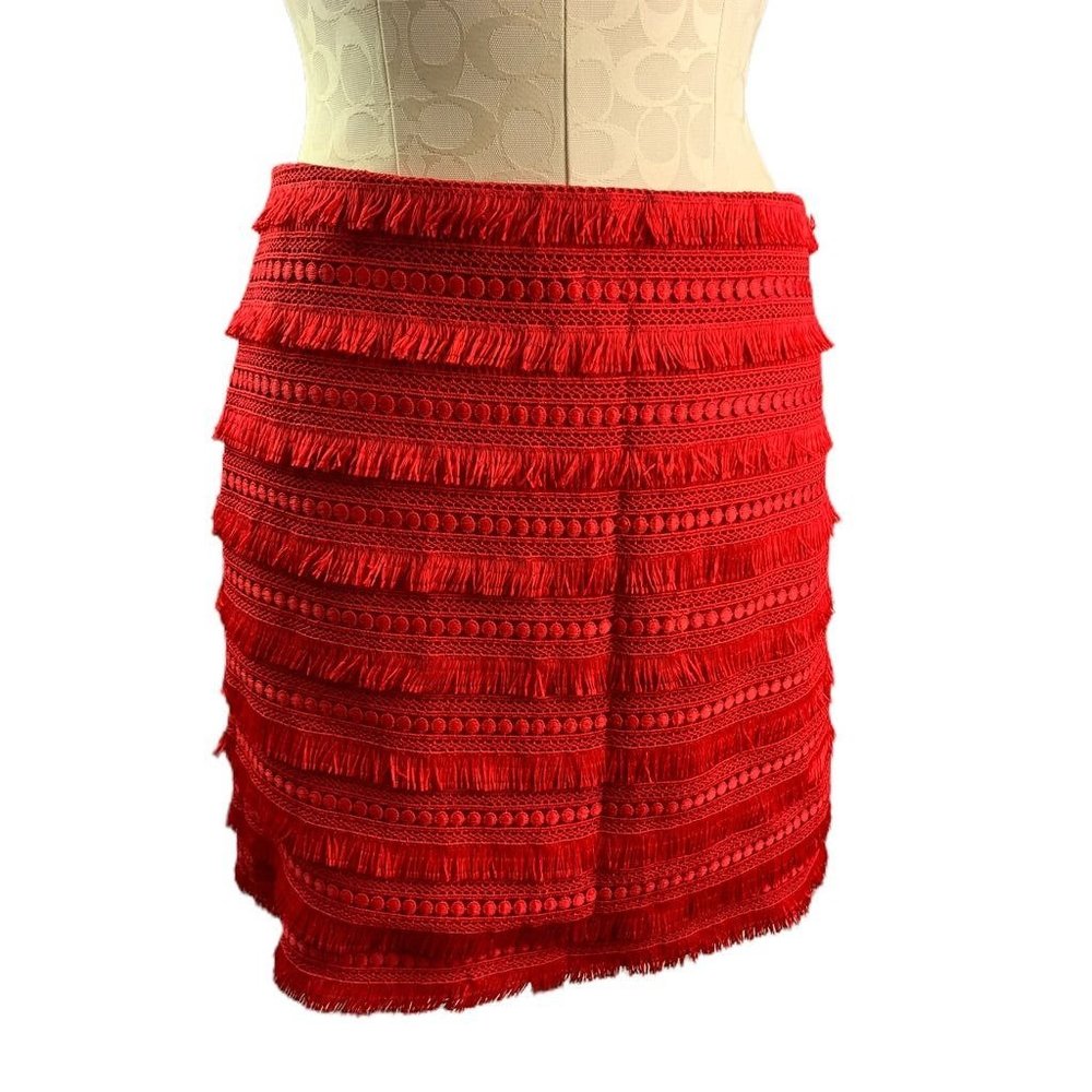 2 J.Crew‎ Red Fringed Fringy Skirt Lined Style#G1719